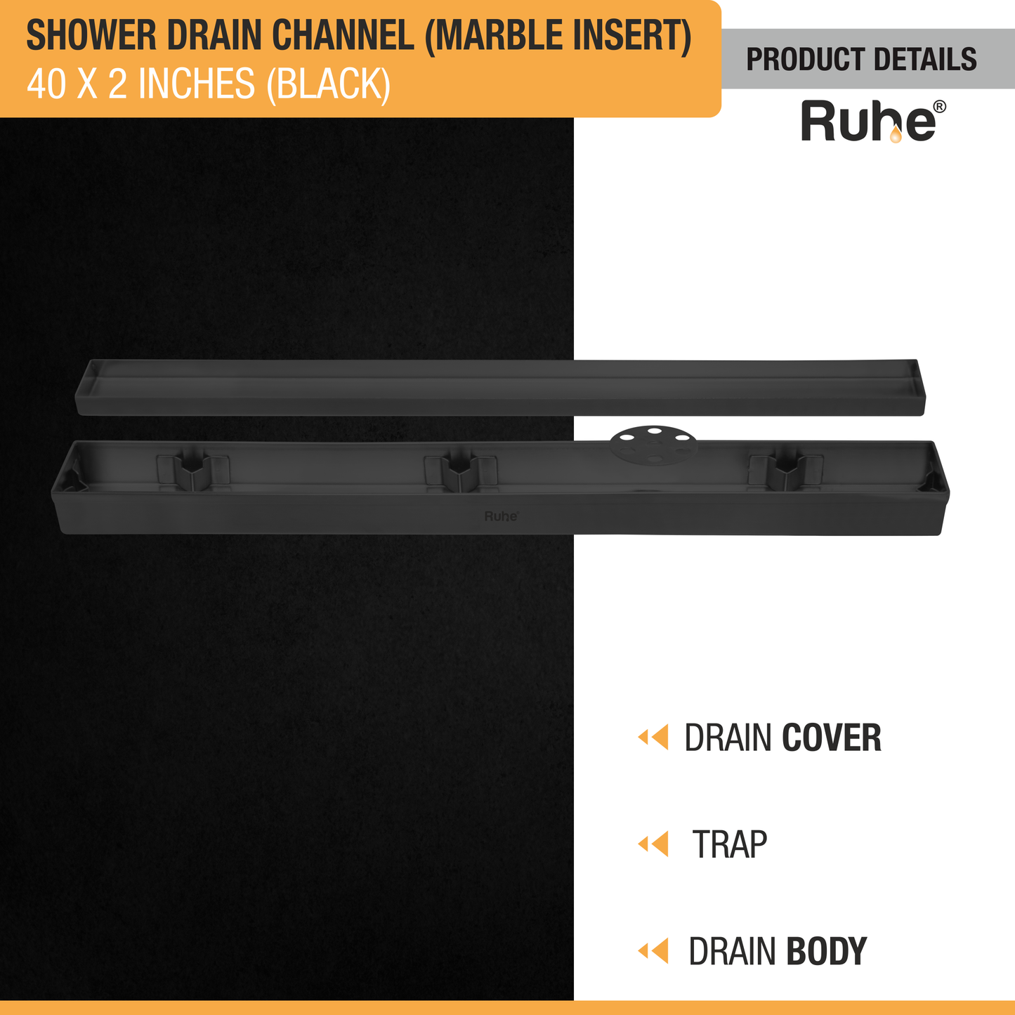 Marble-Insert Shower Drain Channel Coloured (2 Inches)
