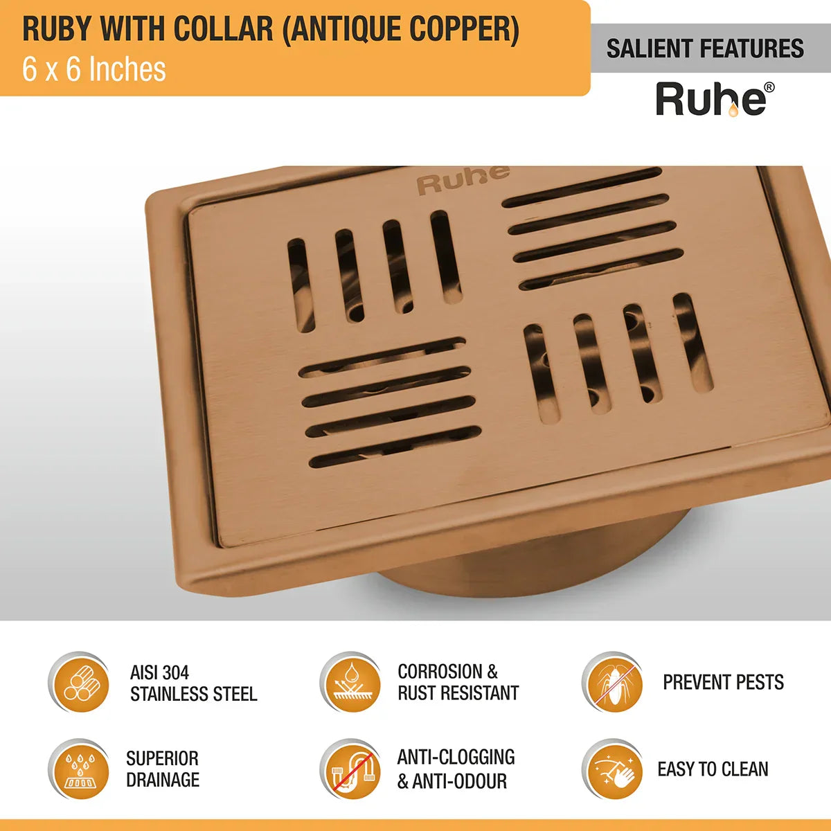 Ruby Square Flat Cut Floor Drain