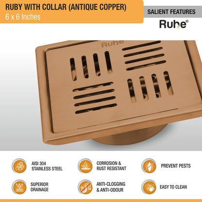 Ruby Square Flat Cut Floor Drain