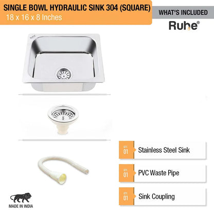 Single Bowl Kitchen Sink (18 x 16 x 8 Inches), What's Included