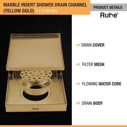 Marble-Insert Shower Drain Channel (8 x 8 Inches)