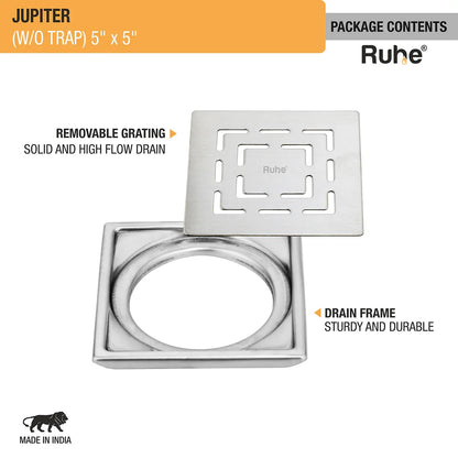 Jupiter Square Premium Floor Drain (5 x 5 Inches) - by Ruhe
