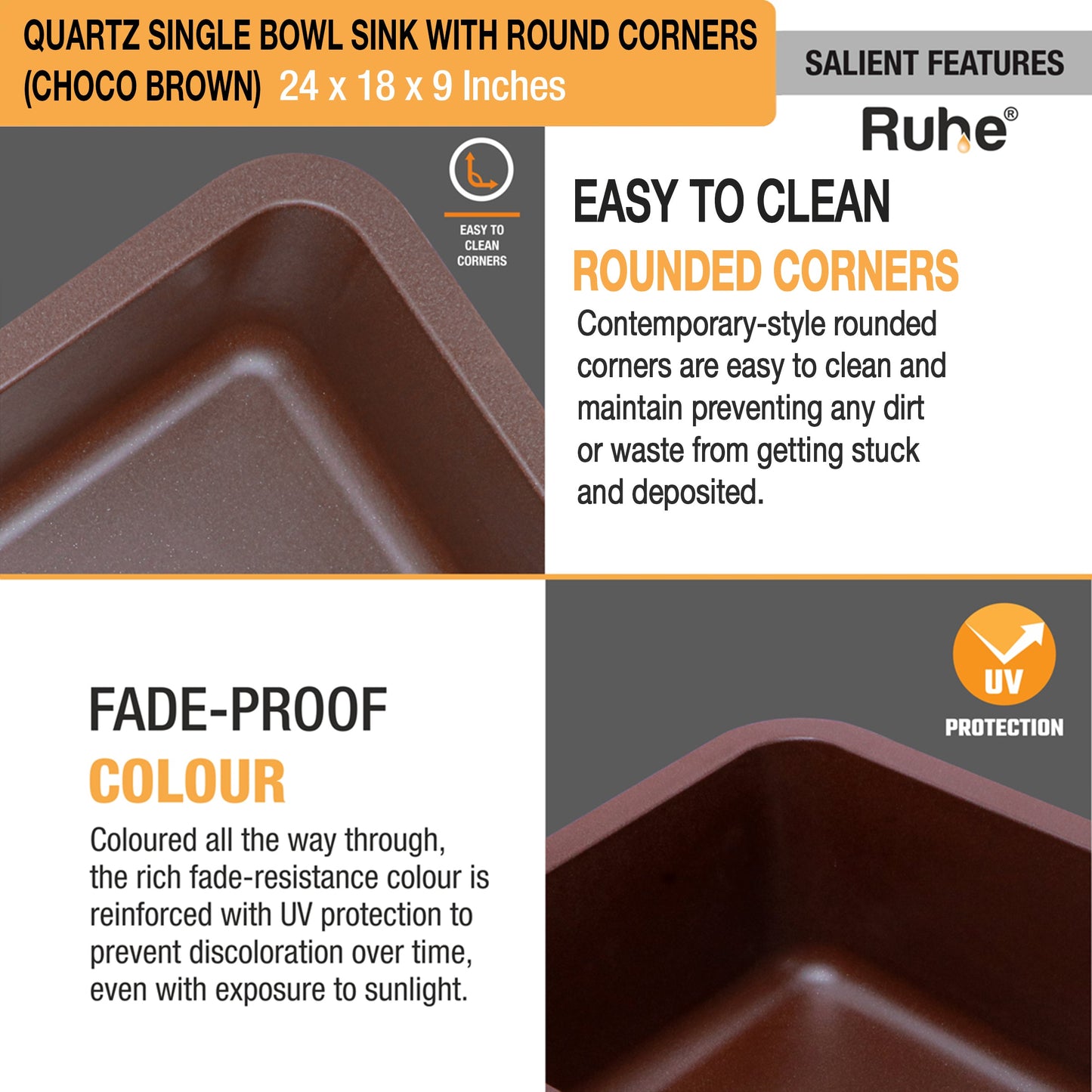 Quartz Single Bowl Round Kitchen Sink (24 x 18 x 9 Inches)