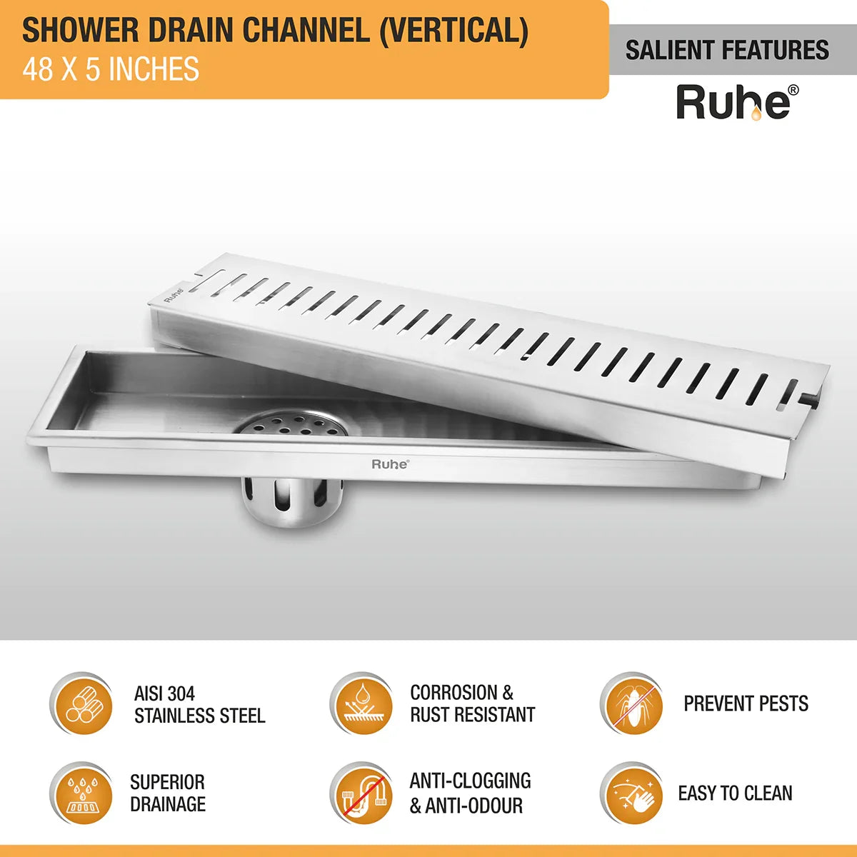 Vertical Shower Drain Channel (5 Inches)