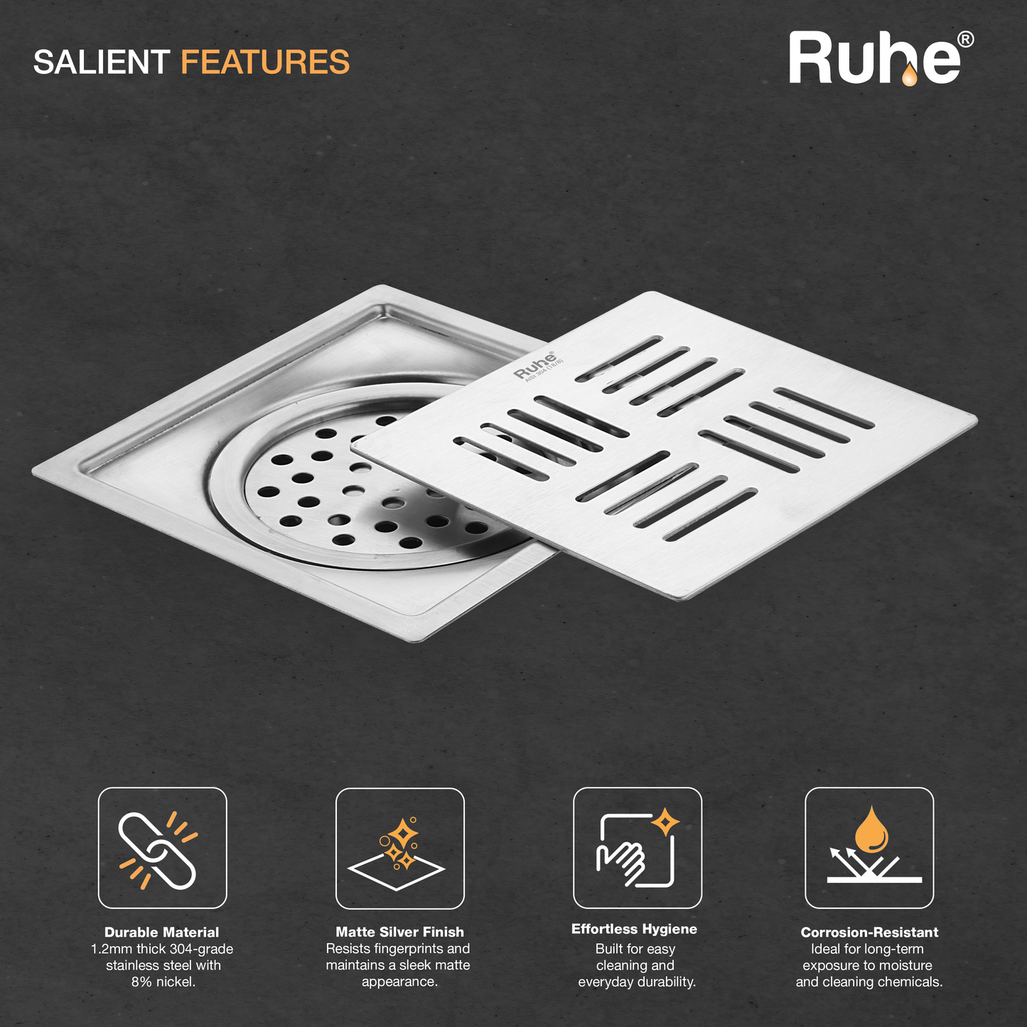 Ruby Square Flat Cut Floor Drain