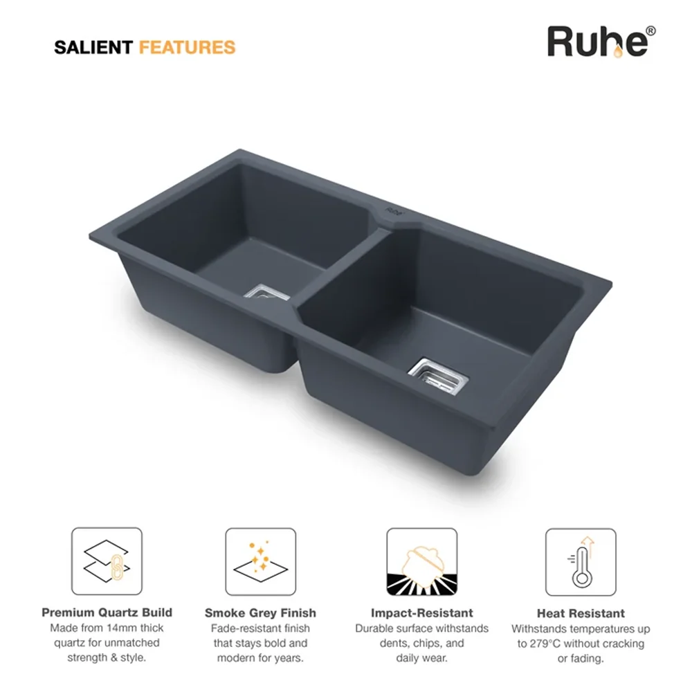Quartz Double Bowl Kitchen Sink (37 x 18 x 9 Inches)