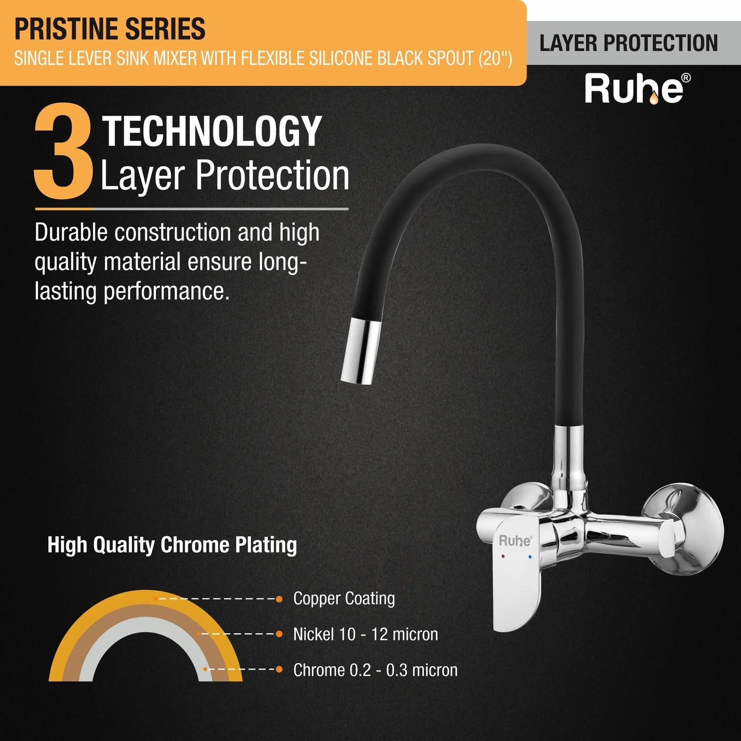 Pristine Single Lever Wall-mount Kitchen Sink Mixer Tap with Coloured Silicone Spout