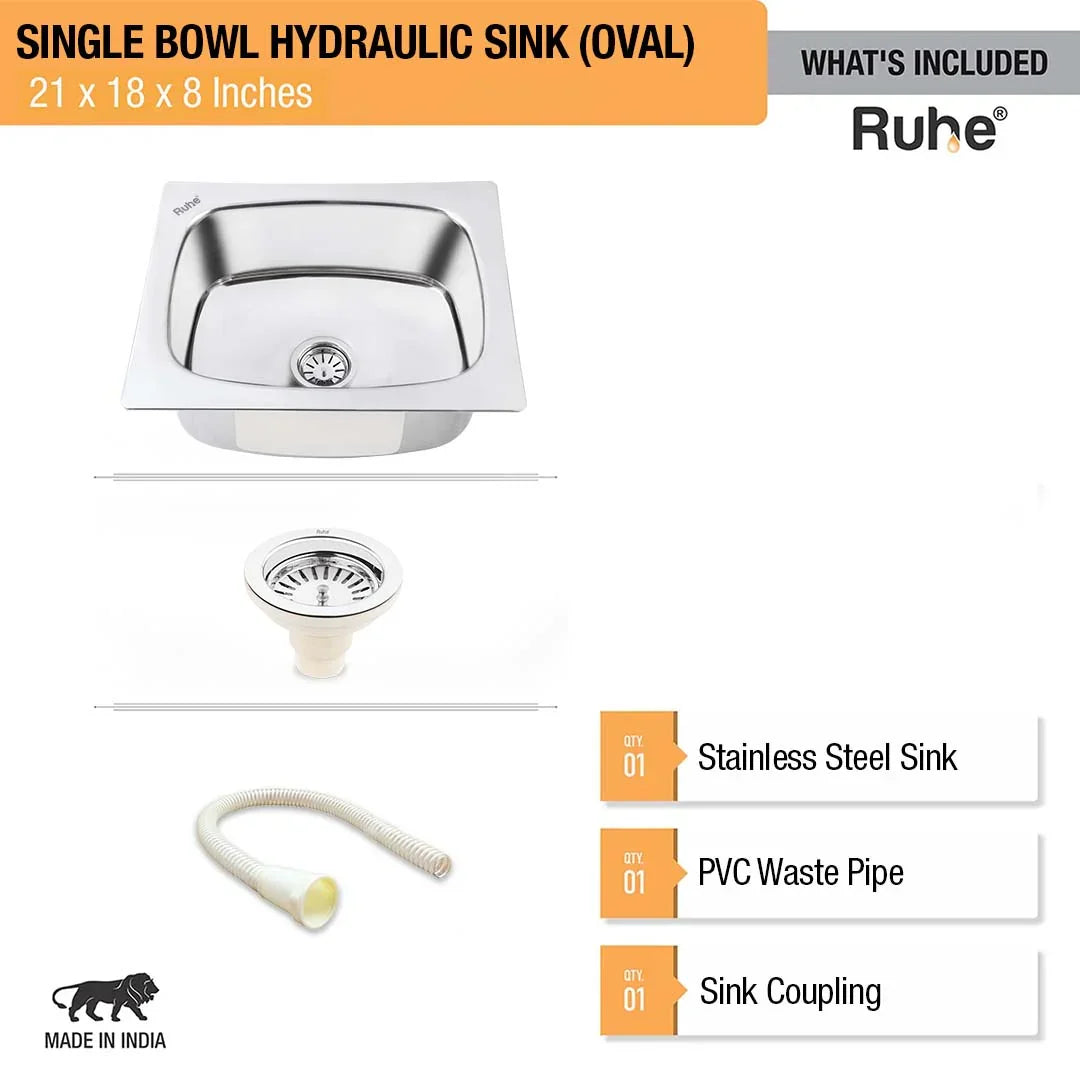 Oval Single Bowl Kitchen Sink (21 x 18 x 8 Inches), What’s Included