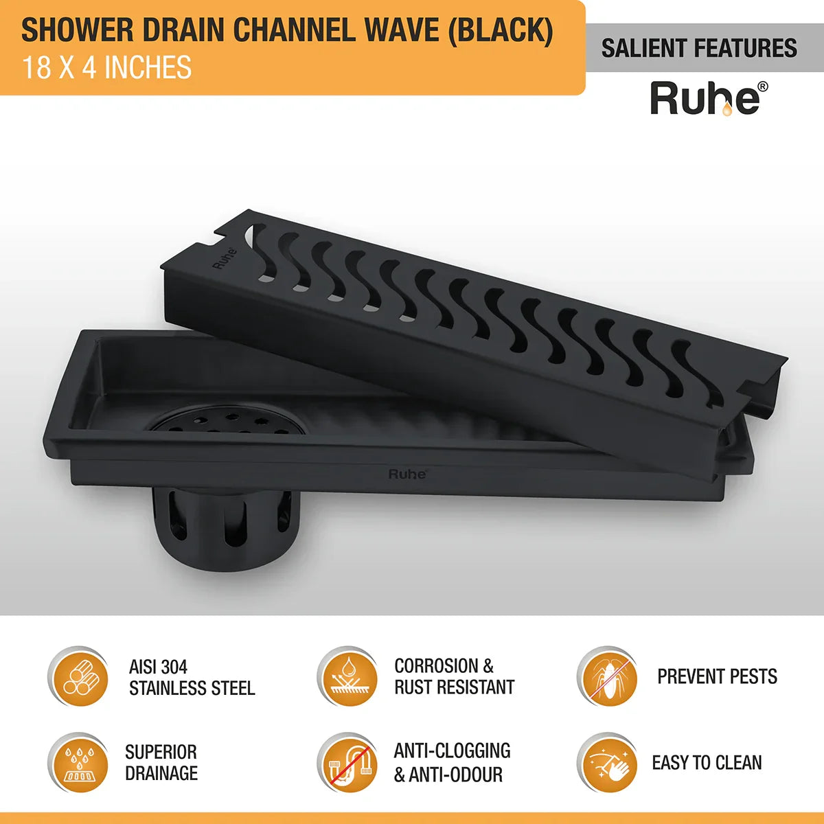 Wave Shower Drain Channel (4 Inches)