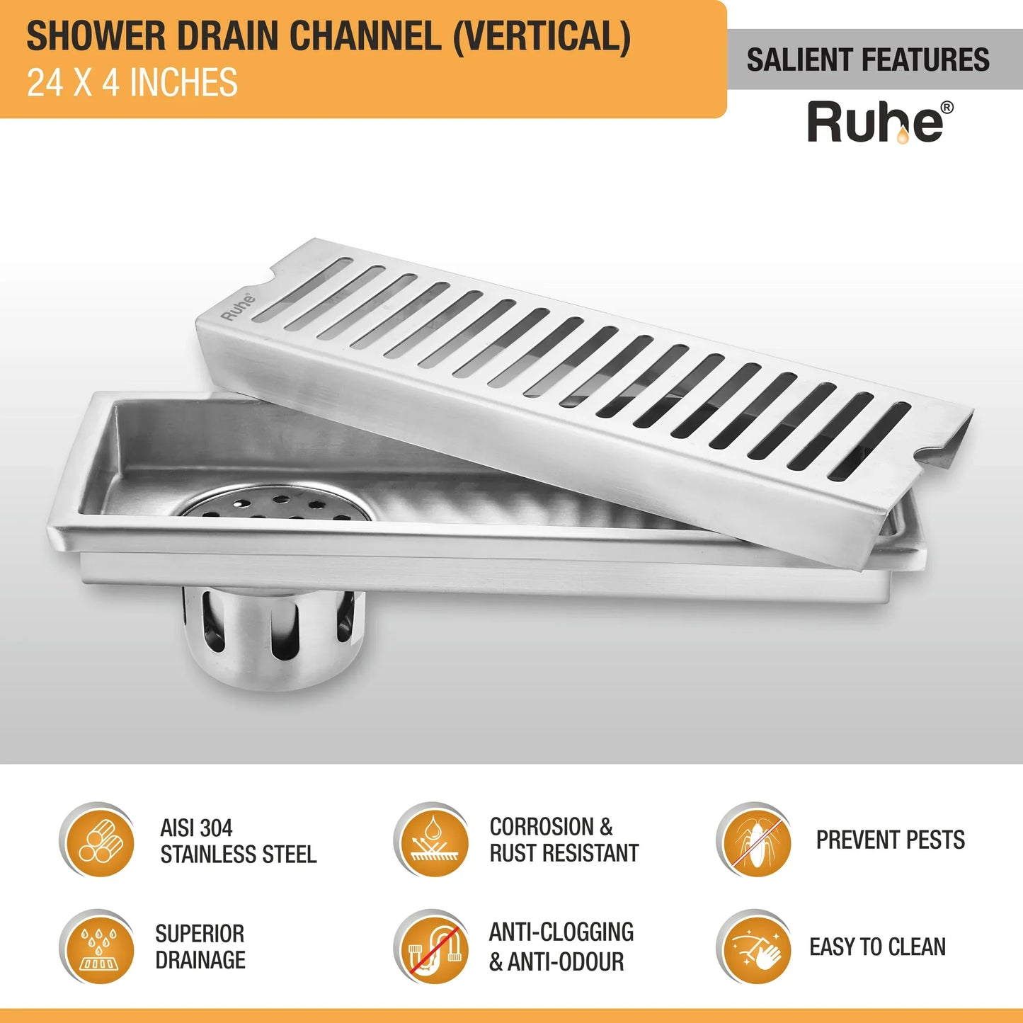 Vertical Shower Drain Channel (4 Inches)