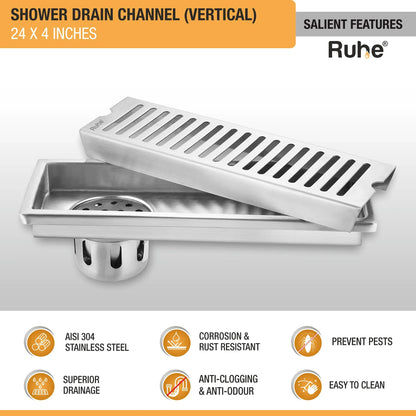 Vertical Shower Drain Channel (4 Inches)