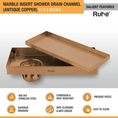Marble-Insert Shower Drain Channel 5 inches