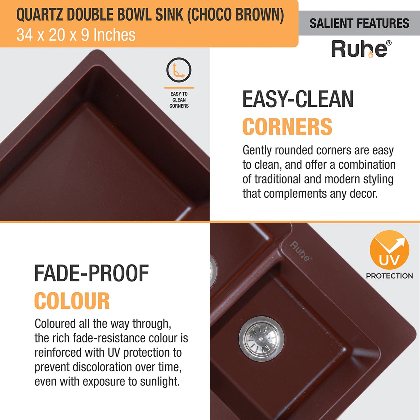 Quartz Double Bowl Kitchen Sink (34 x 20 x 9 inches)