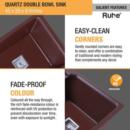 Quartz Double Bowl Kitchen Sink (45 x 20 x 9 inches)