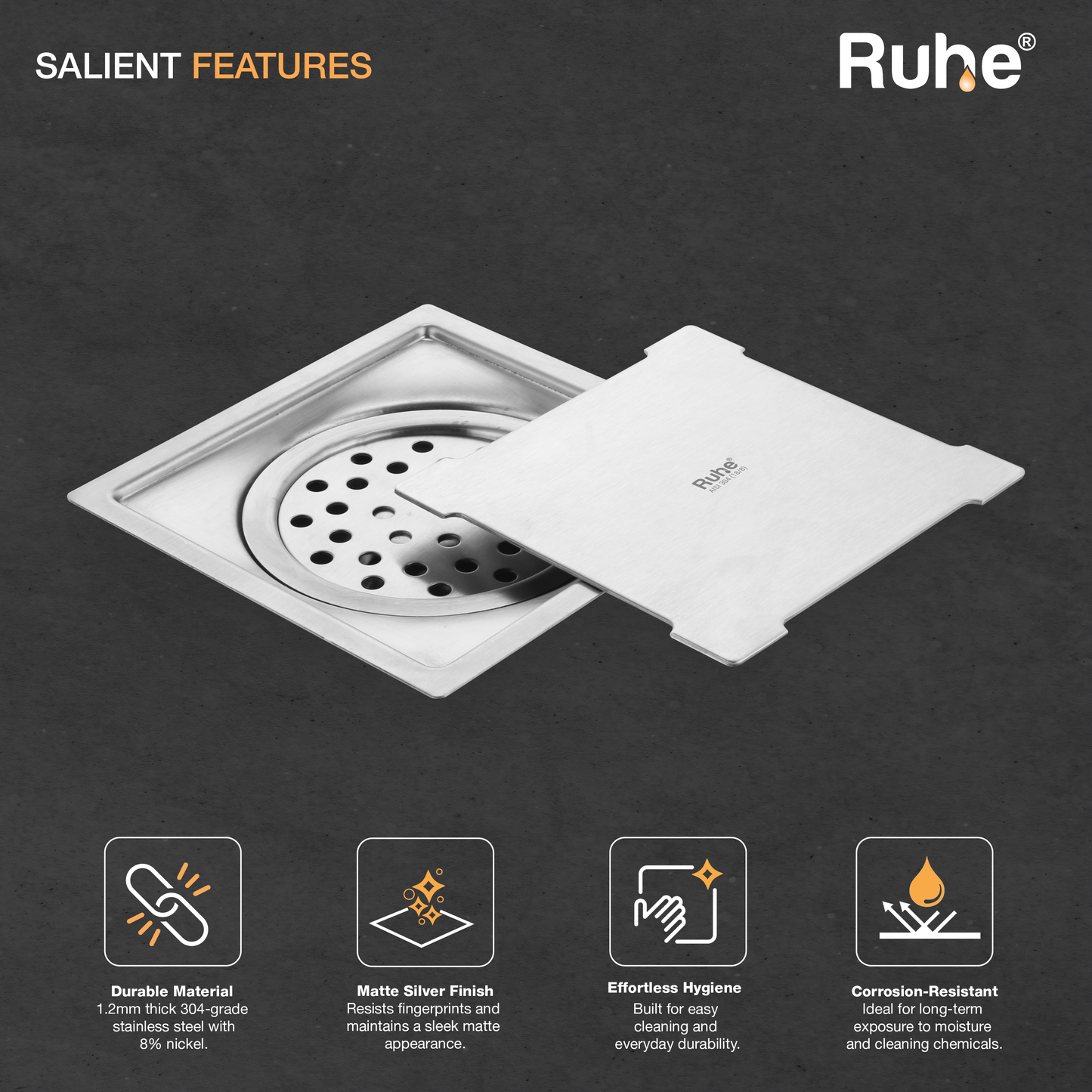 Diamond Square Flat Cut Floor Drain