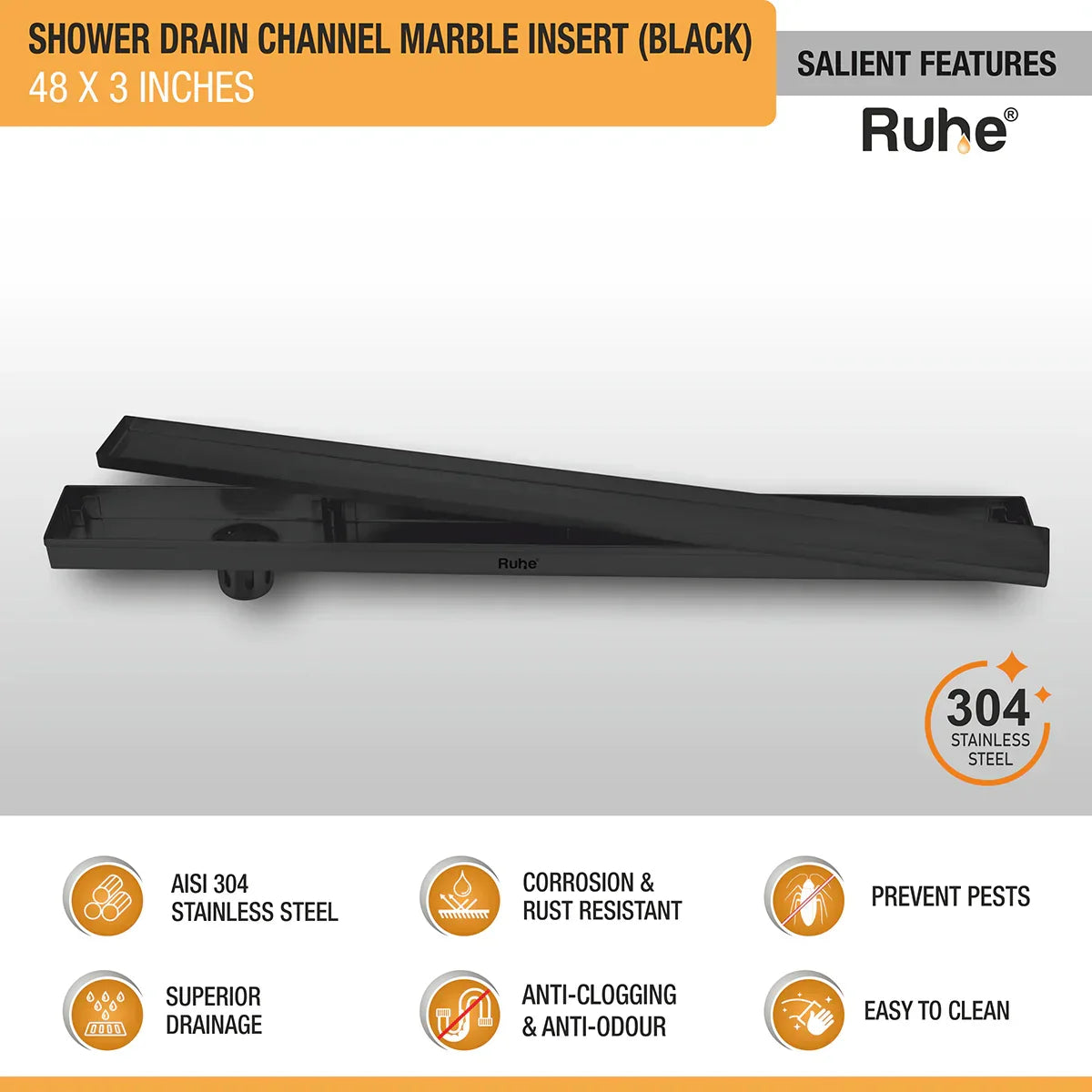 Marble-Insert Shower Drain Channel (3 Inches)