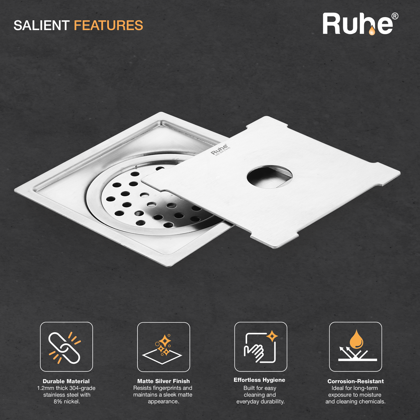 Diamond Square Flat Cut Floor Drain