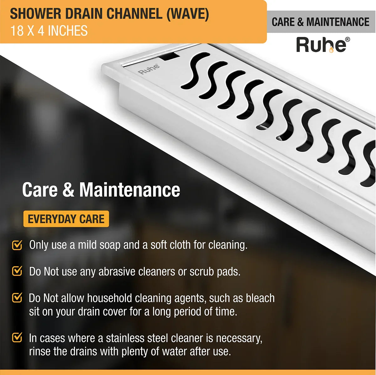 Wave Shower Drain Channel (4 Inches)