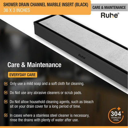 Marble-Insert Shower Drain Channel Black (3 Inches)