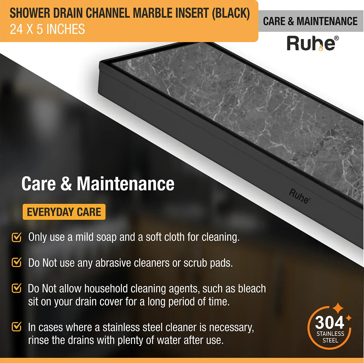 Marble-Insert Shower Drain Channel 5 inches