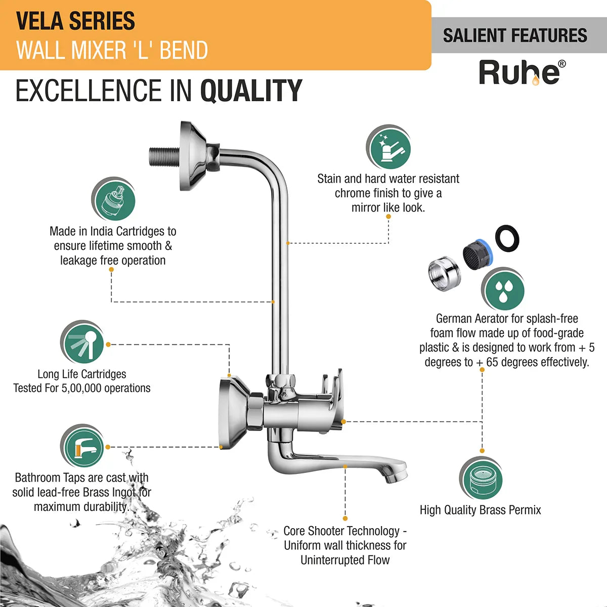 Vela Wall Mixer Tap with L Bend