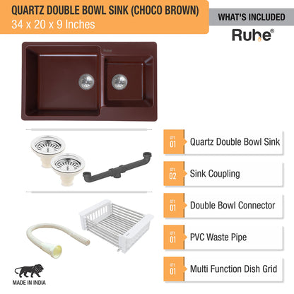 Quartz Double Bowl Kitchen Sink (34 x 20 x 9 inches)