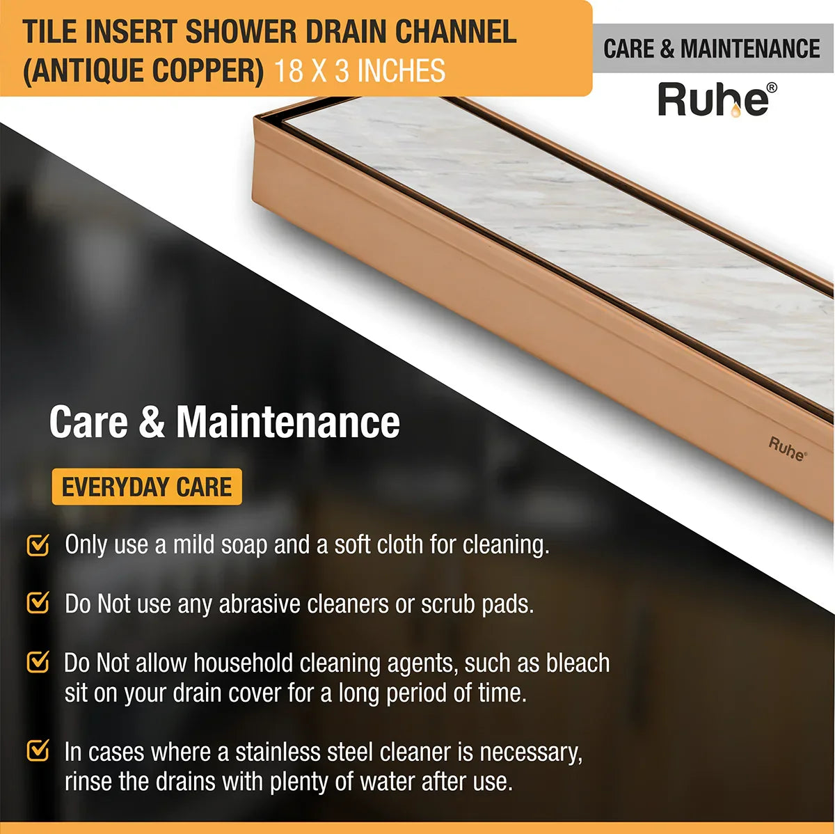 Tile-Insert Shower Drain Channel (3 Inches)