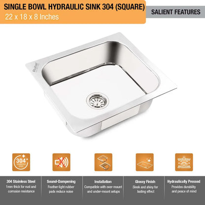 Single Bowl Kitchen Sink (22 x 18 x 8 Inches)(Salient Features)