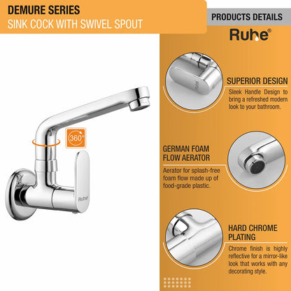 Demure Brass Kitchen Sink Tap with Small (7 inches) Round Swivel Spout - by Ruhe