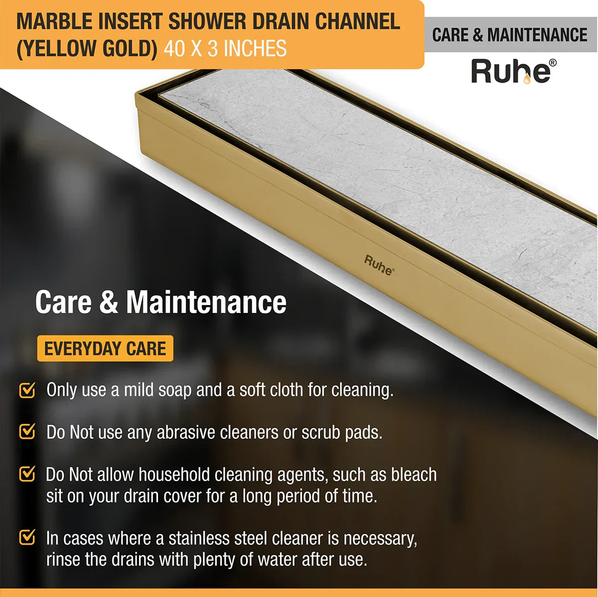 Marble-Insert Shower Drain Channel (3 Inches)