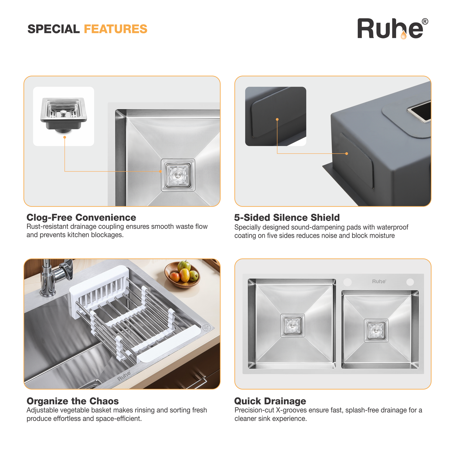 Handmade Double Bowl with Tap Hole Kitchen Sink (32 x 18 x 10 Inches) (Features)