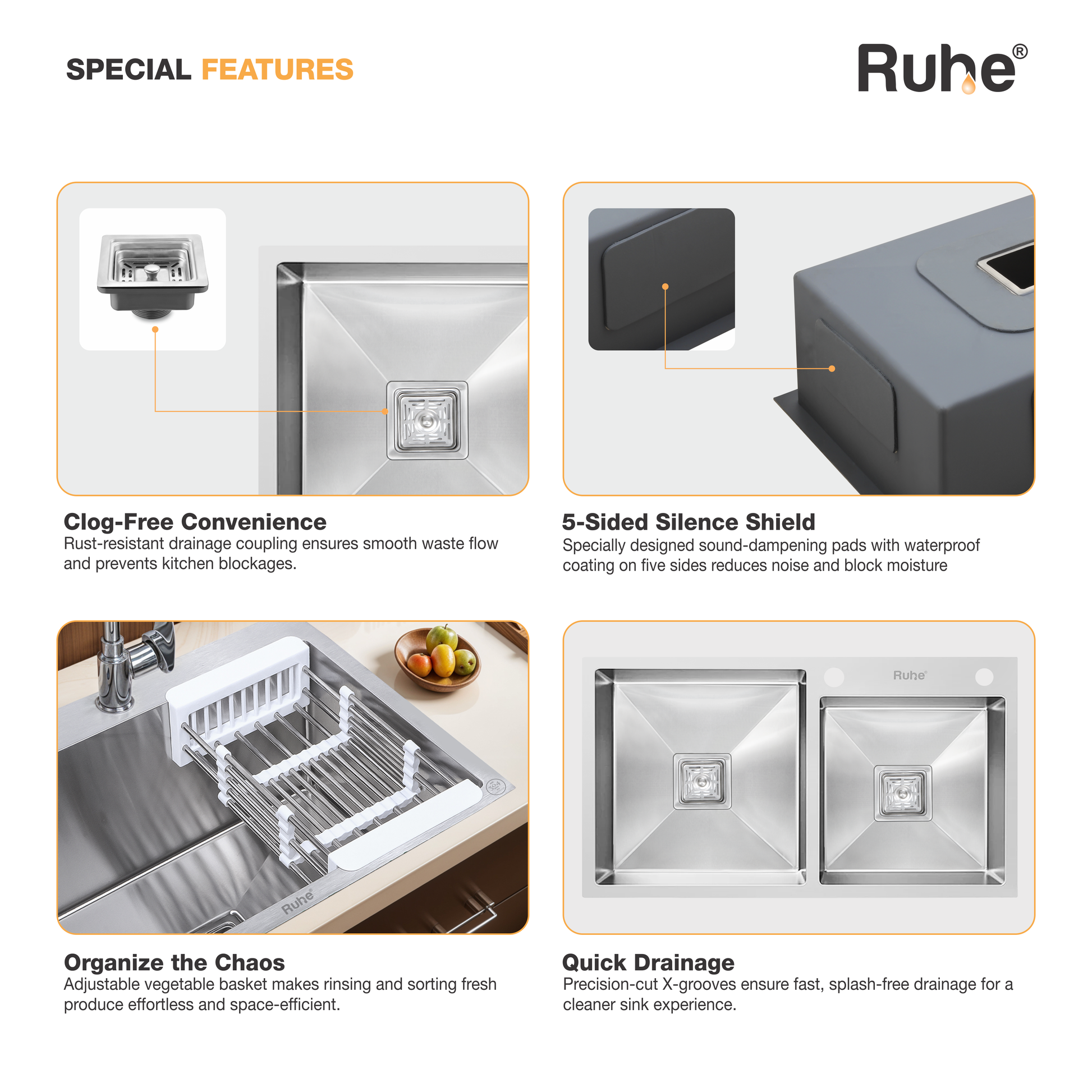 Handmade Double Bowl with Tap Hole Kitchen Sink (32 x 18 x 10 Inches) (Features)