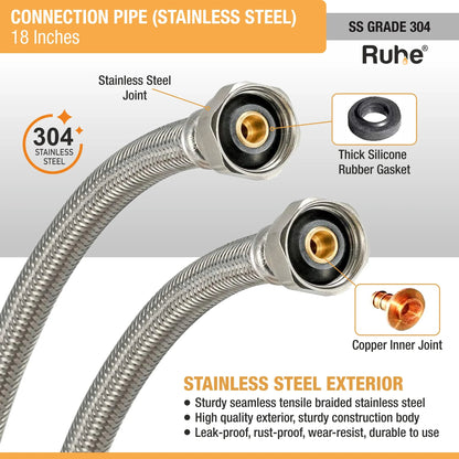 Geyser Connection Pipe SS (18 Inches) (304 Grade) (Pack of 2) stainless steel