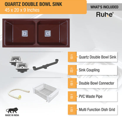 Quartz Double Bowl Kitchen Sink (45 x 20 x 9 inches)