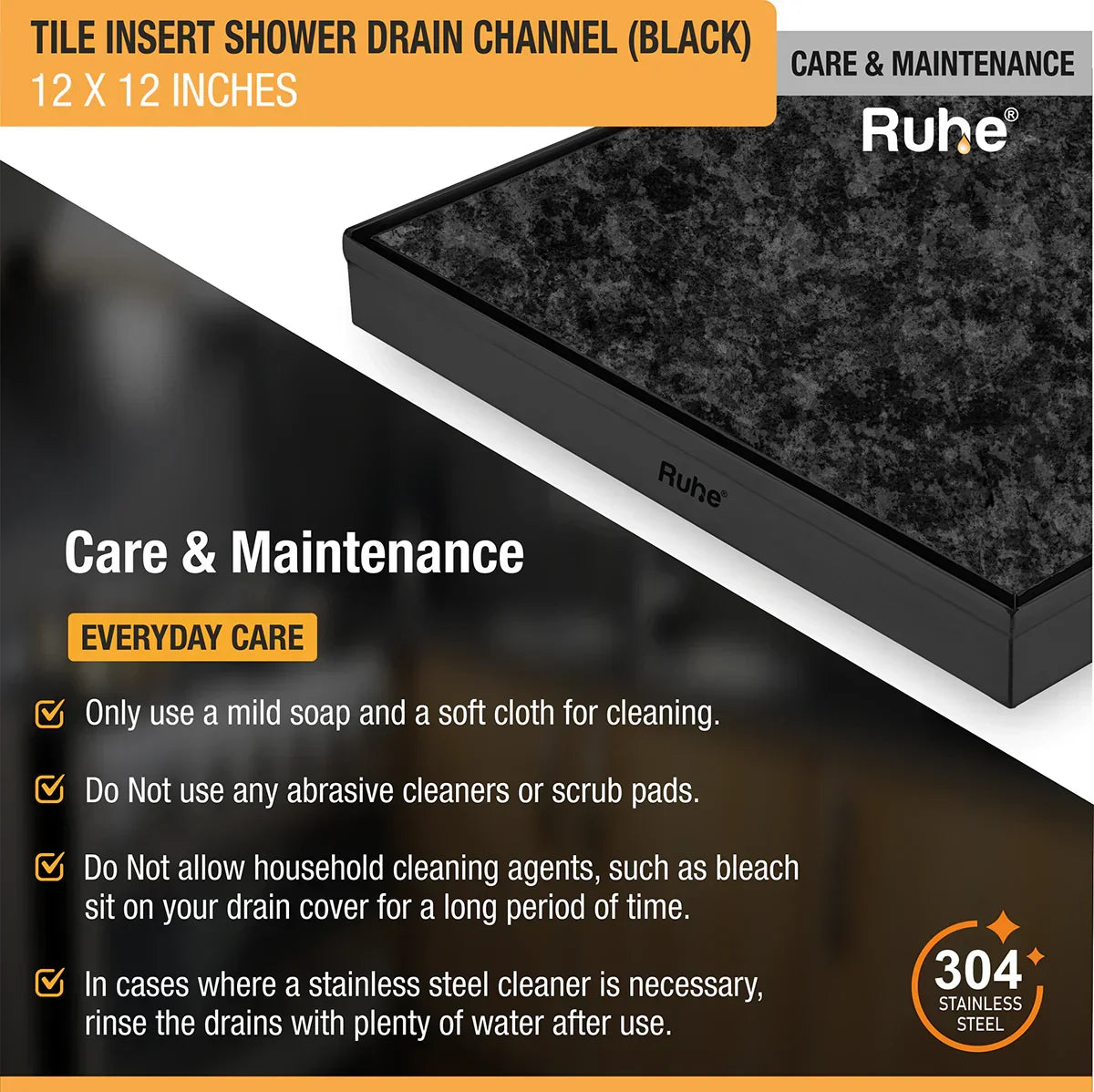 Tile-Insert Shower Drain Channel (12 x 12 Inches)