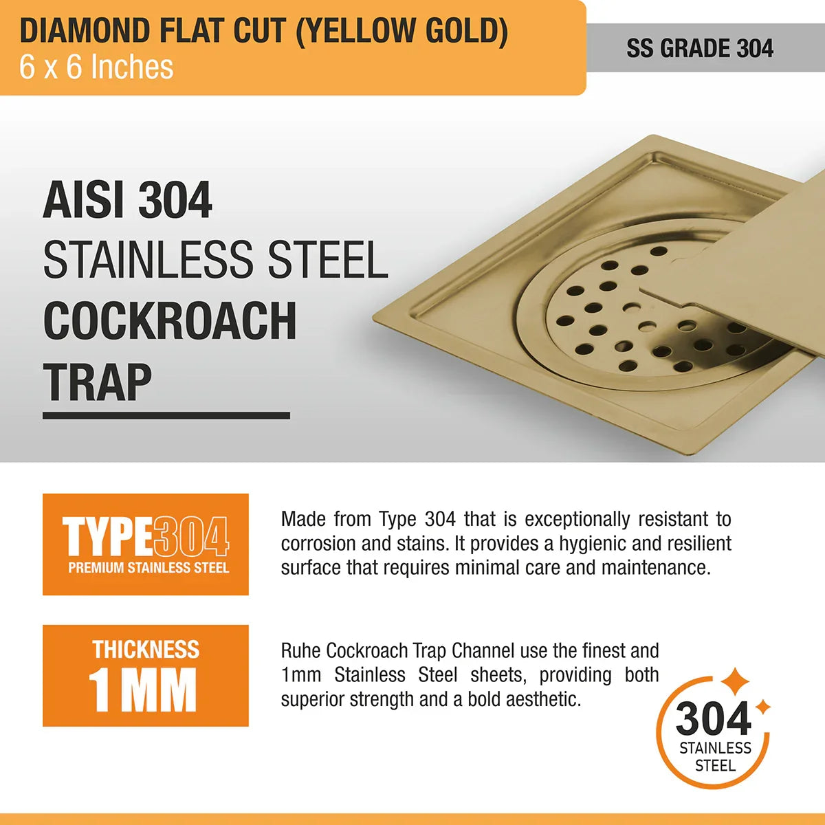 Diamond Square Flat Cut Floor Drain
