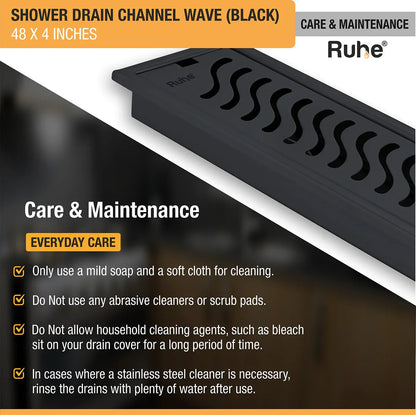 Wave Shower Drain Channel (48 x 4 Inches) Black PVD Coated care and maintenance