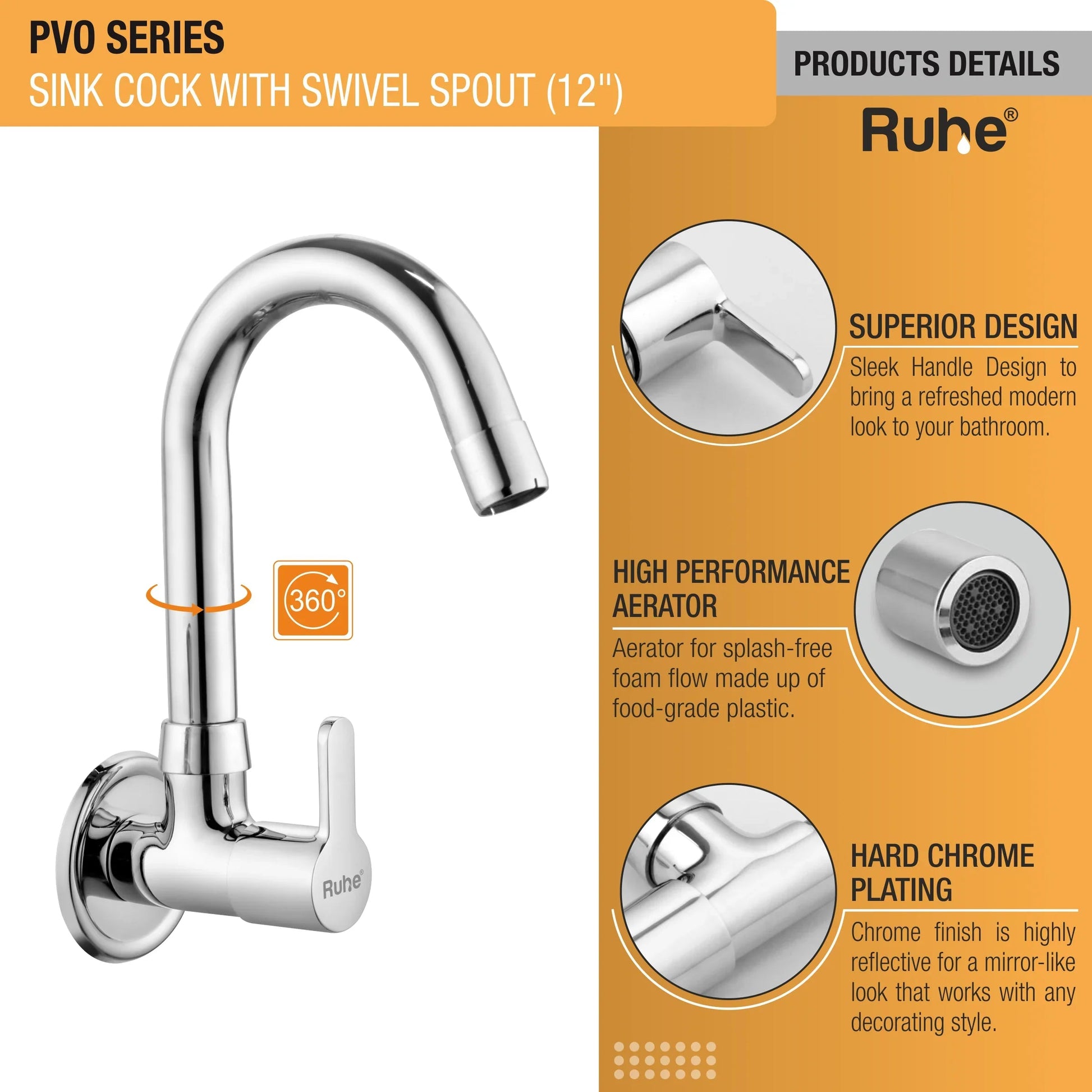 Pavo Sink Tap with Small (12 inches) Round Swivel Spout Brass Faucet product details