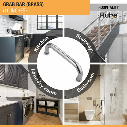Brass Grab Bar (10 inches) for kitchen, laundry room, bathroom, washroom, stairways