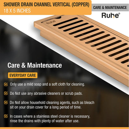Vertical Shower Drain Channel (18 x 5 Inches) Antique Copper PVD Coated - by Ruhe