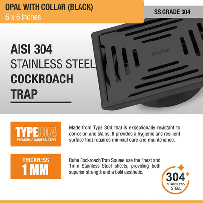 Opal Square 304-Grade Floor Drain in Black PVD Coating (6 x 6 Inches) stainless steel