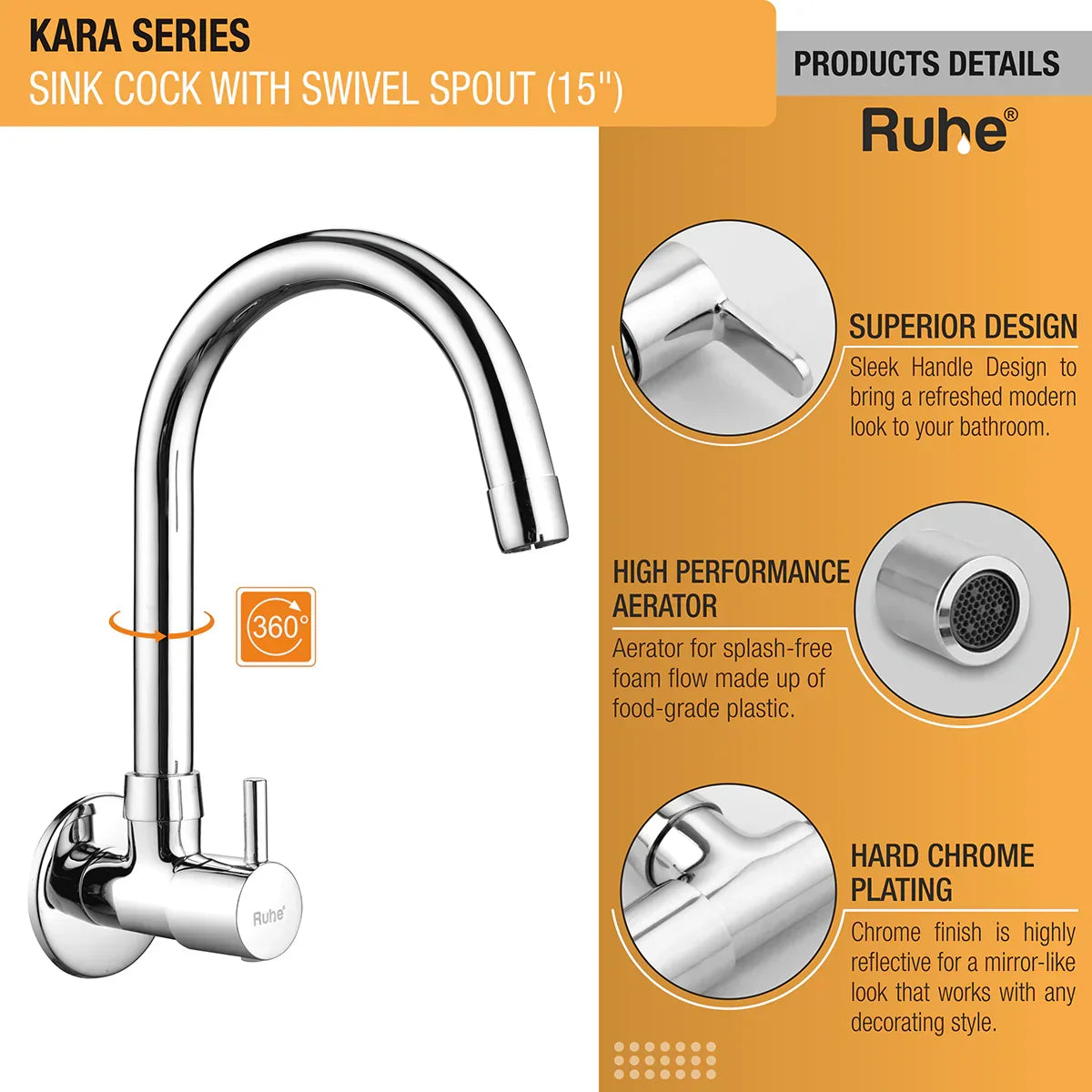 Kara Wall Mount Kitchen Sink Tap with Swivel Spout