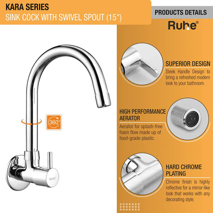 Kara Wall Mount Kitchen Sink Tap with Swivel Spout