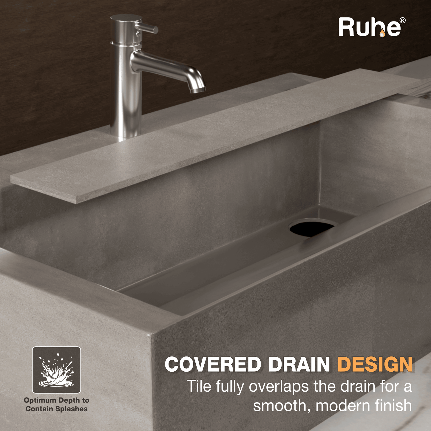 Aether Table Top Wash Basin Beige (Covered Drain Design)