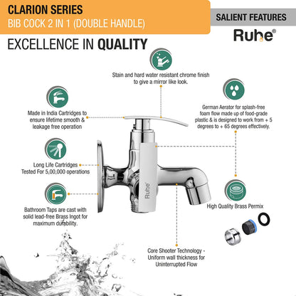 Clarion Two Way Bib Tap Brass Faucet (Double Handle) features