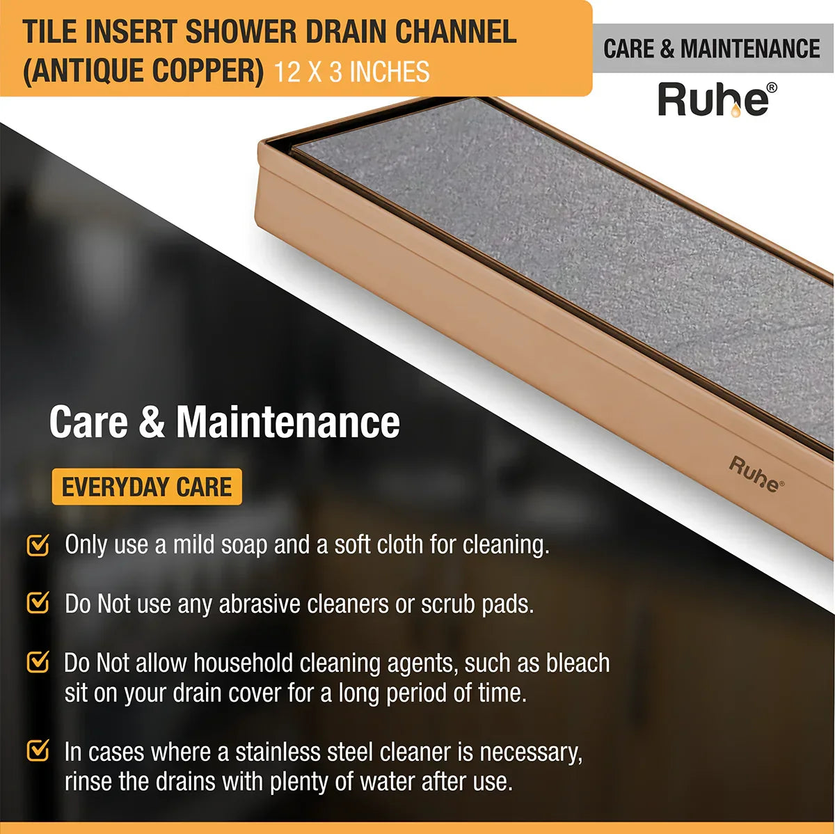 Tile-Insert Shower Drain Channel (3 Inches)