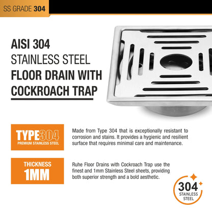 Opal Floor Drain Square (6 x 6 Inches) with Hole and Cockroach Trap 5