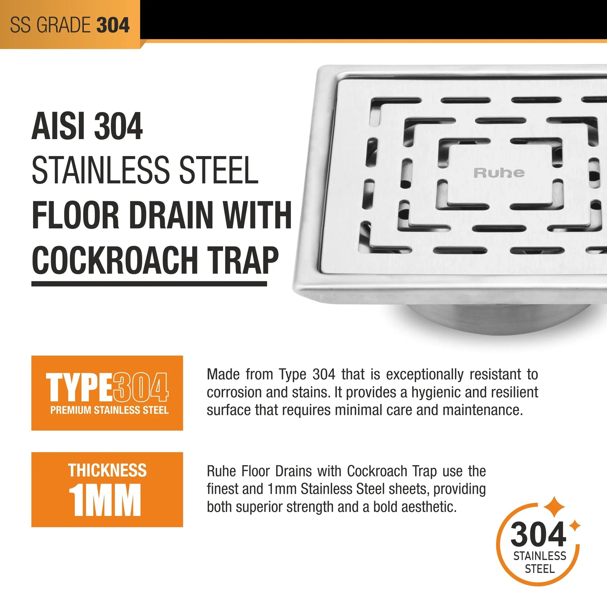 Sapphire Floor Drain Square (5 x 5 Inches) with Cockroach Trap 5