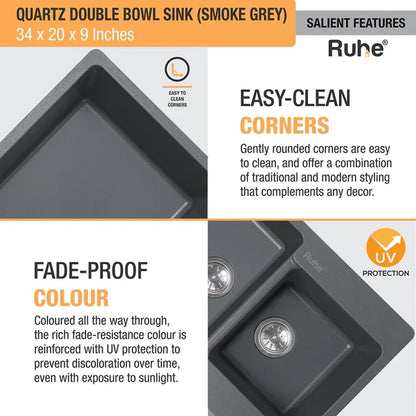 Quartz Double Bowl Kitchen Sink (34 x 20 x 9 inches)