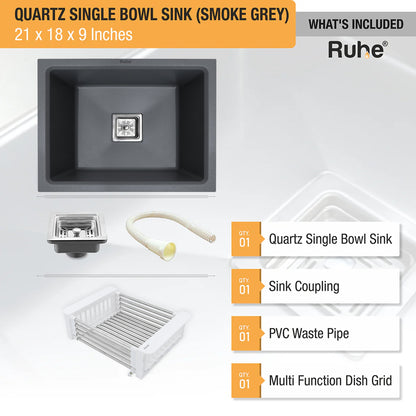 Quartz Single Bowl Kitchen Sink (21 x 18 x 9 Inches)